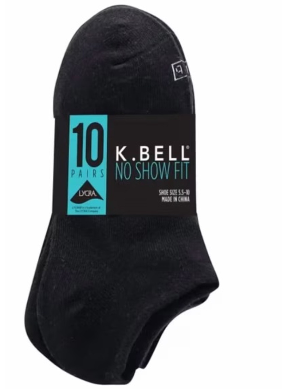 K. Bell Women's No Show Sock 10 Pairs, Black - Shoe Size 5.5-10